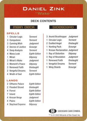 2003 Daniel Zink Decklist Card card from World Championship Decks