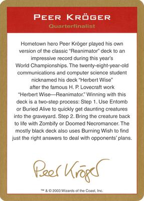 2003 Peer Kroger Biography Card card from World Championship Decks