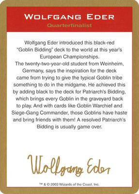 2003 Wolfgang Eder Biography Card card from World Championship Decks