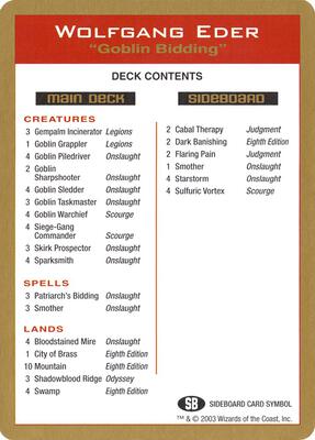 2003 Wolfgang Eder Decklist Card card from World Championship Decks