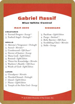 2004 Gabriel Nassif Decklist Card card from World Championship Decks