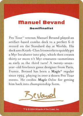 2004 Manuel Bevand Biography Card card from World Championship Decks