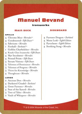 2004 Manuel Bevand Decklist Card card from World Championship Decks