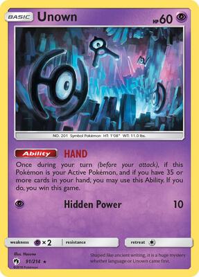 Unown (91) card from SM - Lost Thunder