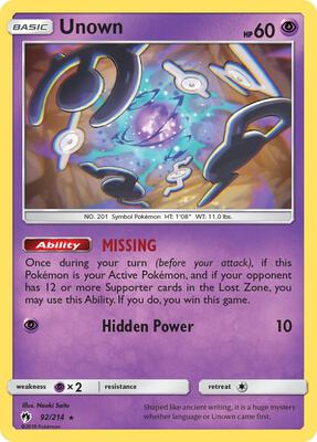 Unown (92) card from SM - Lost Thunder