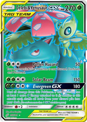 Celebi & Venusaur GX (Full Art) card from SM - Team Up