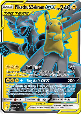 Pikachu & Zekrom GX (Full Art) card from SM - Team Up