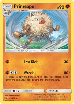 Primeape card from SM - Team Up