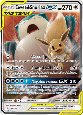 Eevee & Snorlax GX card from SM - Team Up