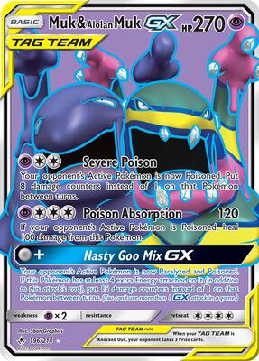 Muk & Alolan Muk GX (196) (Full Art) card from SM - Unbroken Bonds
