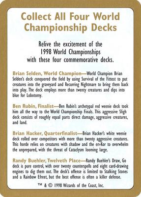 1998 World Championship Advertisement Card card from World Championship Decks