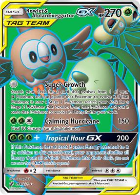 Rowlet & Alolan Exeggutor GX (Full Art) card from SM - Unified Minds