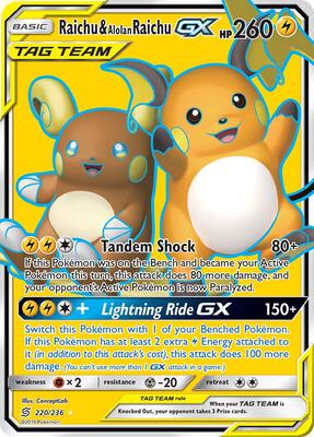 Raichu & Alolan Raichu GX (Full Art) card from SM - Unified Minds
