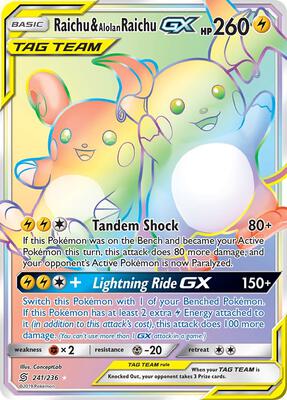 Raichu & Alolan Raichu GX (Secret) card from SM - Unified Minds