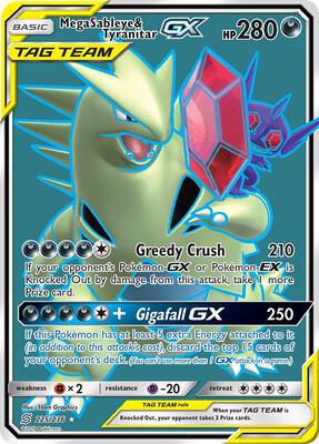 Mega Sableye & Tyranitar GX (Full Art) card from SM - Unified Minds
