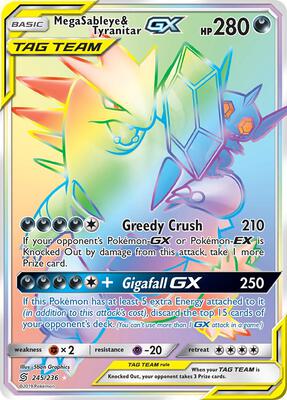 Mega Sableye & Tyranitar GX (Secret) card from SM - Unified Minds