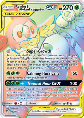 Rowlet & Alolan Exeggutor GX (Secret) card from SM - Unified Minds