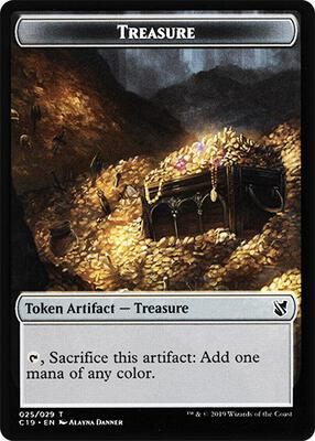 Treasure // Human Double-Sided Token card from Commander 2019