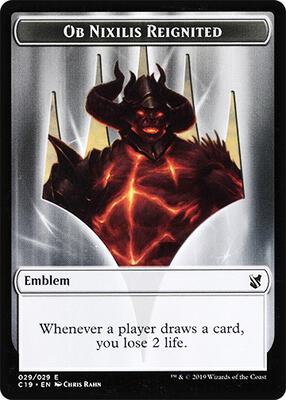 Emblem - Ob Nixilis Reignited // Zombie (010) Double-Sided Token card from Commander 2019
