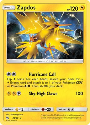 Zapdos card from Hidden Fates