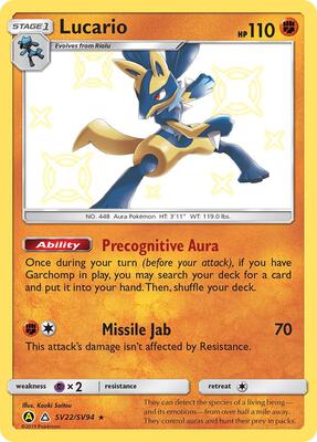Lucario card from Hidden Fates: Shiny Vault