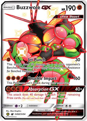 Buzzwole GX card from Hidden Fates: Shiny Vault