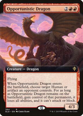 Opportunistic Dragon (Extended Art) card from Throne of Eldraine