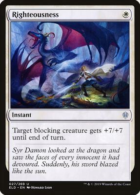 Righteousness card from Throne of Eldraine