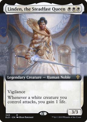 Linden, the Steadfast Queen (Extended Art) card from Throne of Eldraine