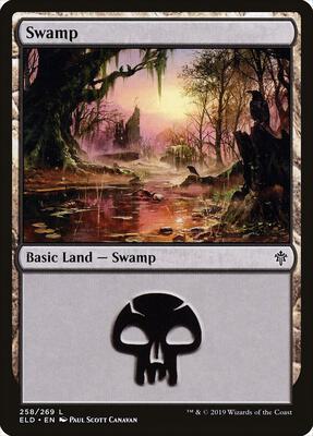 Swamp (258) card from Throne of Eldraine