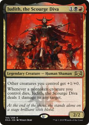 Judith, the Scourge Diva card from Promo Pack: Throne of Eldraine