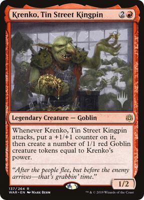 Krenko, Tin Street Kingpin card from Promo Pack: Throne of Eldraine