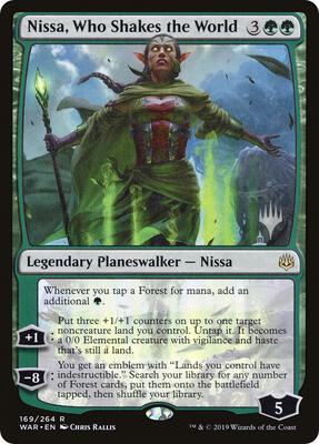 Nissa, Who Shakes the World card from Promo Pack: Throne of Eldraine
