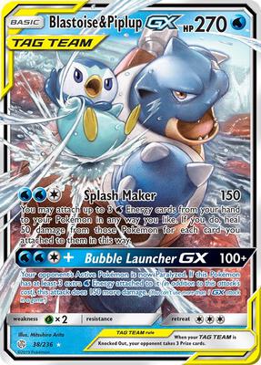 Blastoise & Piplup GX card from SM - Cosmic Eclipse
