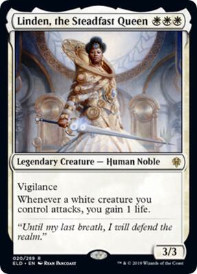 Linden, the Steadfast Queen card from Promo Pack: Throne of Eldraine