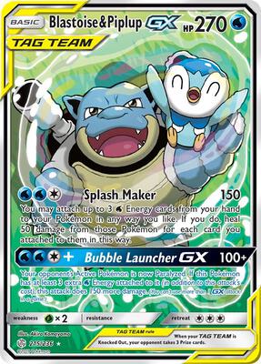 Blastoise & Piplup GX (Alternate Full Art) card from SM - Cosmic Eclipse