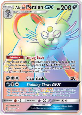Alolan Persian GX (Secret) card from SM - Cosmic Eclipse