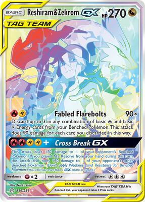 Reshiram & Zekrom GX (Secret) card from SM - Cosmic Eclipse