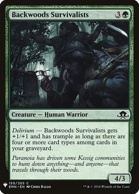 Backwoods Survivalists card from The List Reprints