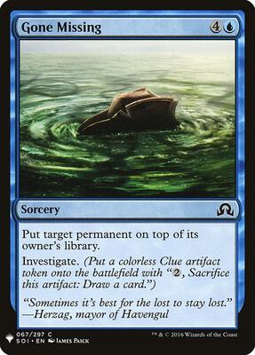 Gone Missing card from The List Reprints