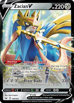 Zacian V card from SWSH01: Sword & Shield Base Set