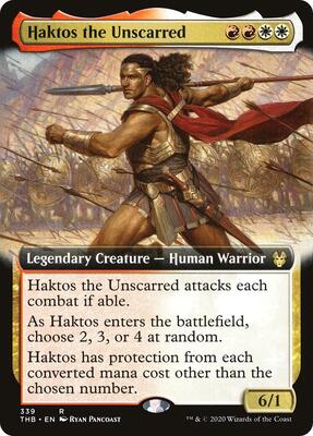 Haktos the Unscarred (Extended Art) card from Theros Beyond Death