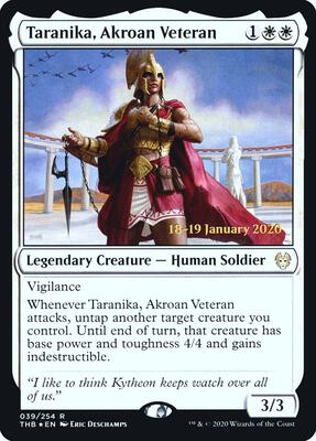 Taranika, Akroan Veteran card from Prerelease Cards