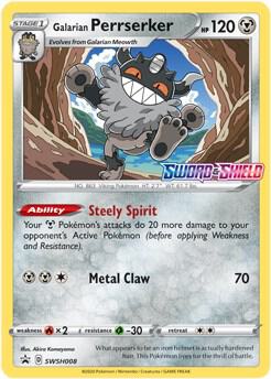 Galarian Perrserker - SWSH008 (Prerelease) card from SWSH: Sword & Shield Promo Cards