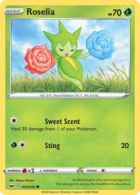 Roselia (003) card from SWSH01: Sword & Shield Base Set