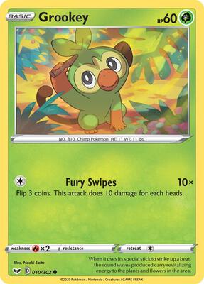 Grookey (010) card from SWSH01: Sword & Shield Base Set