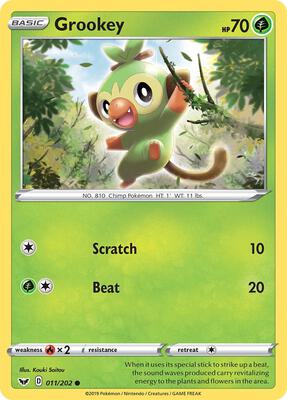 Grookey (011) card from SWSH01: Sword & Shield Base Set