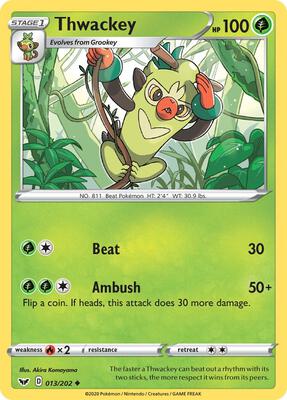Thwackey (013) card from SWSH01: Sword & Shield Base Set