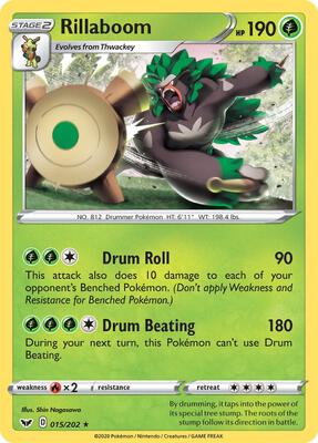 Rillaboom (015) card from SWSH01: Sword & Shield Base Set