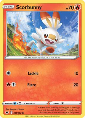 Scorbunny (031) card from SWSH01: Sword & Shield Base Set